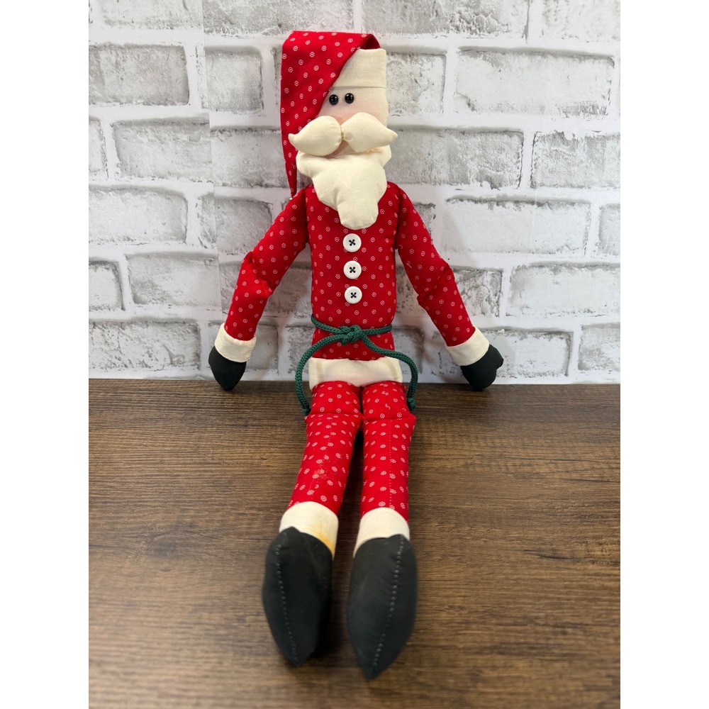 Handmade Primitive Folk Art Shelf Sitter Santa Claus Cloth Doll Christmas Decor